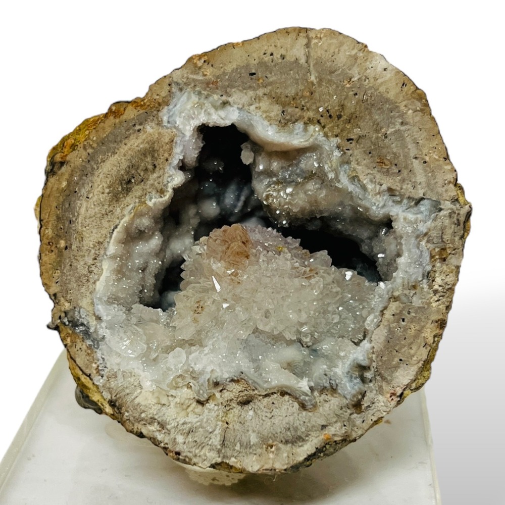 Natural Quartz Geode Crystal Specimen Clear Druzy Vug Acrylic Stand Reiki Decor